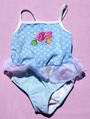 Y2K Swim'n Pretty Baby Buns Inc Embroidered Fish Tutu 4T One Piece Bathing Suit